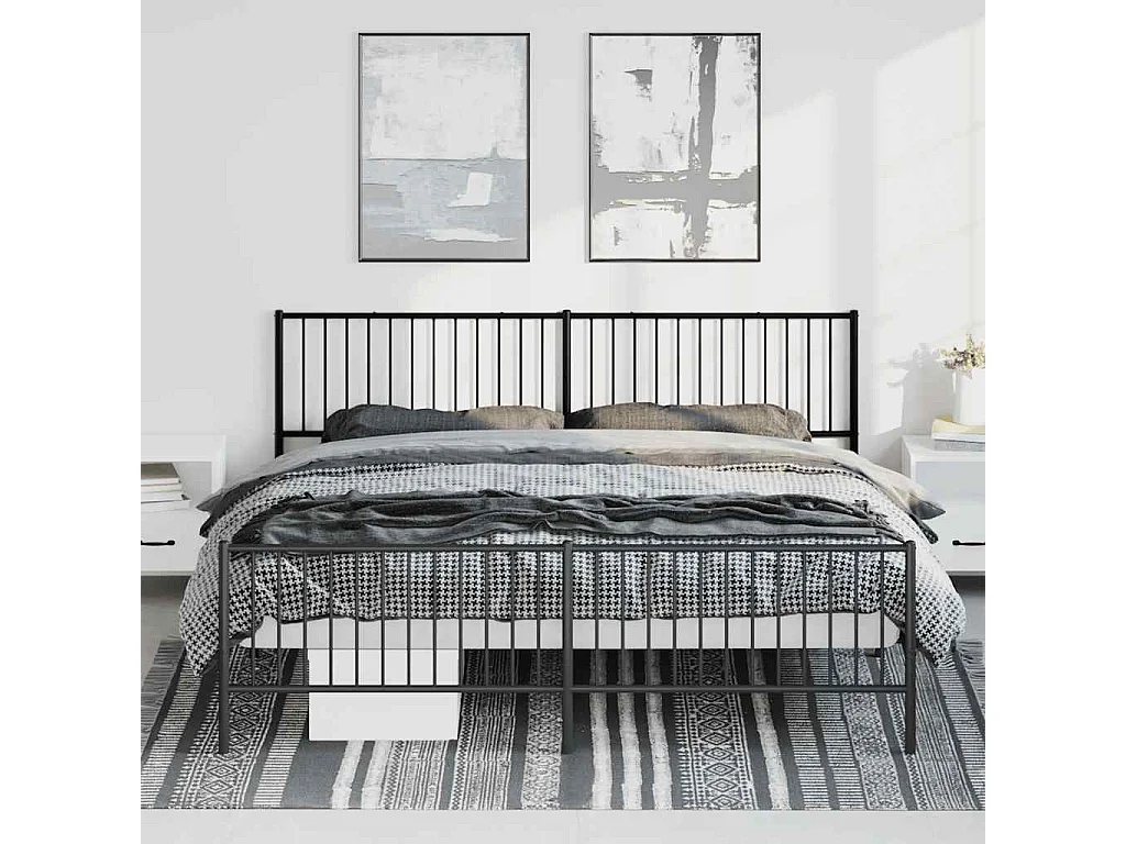 Lit double | Lit adulte | Cadre de lit métal avec pied de lit noir 193x203cm