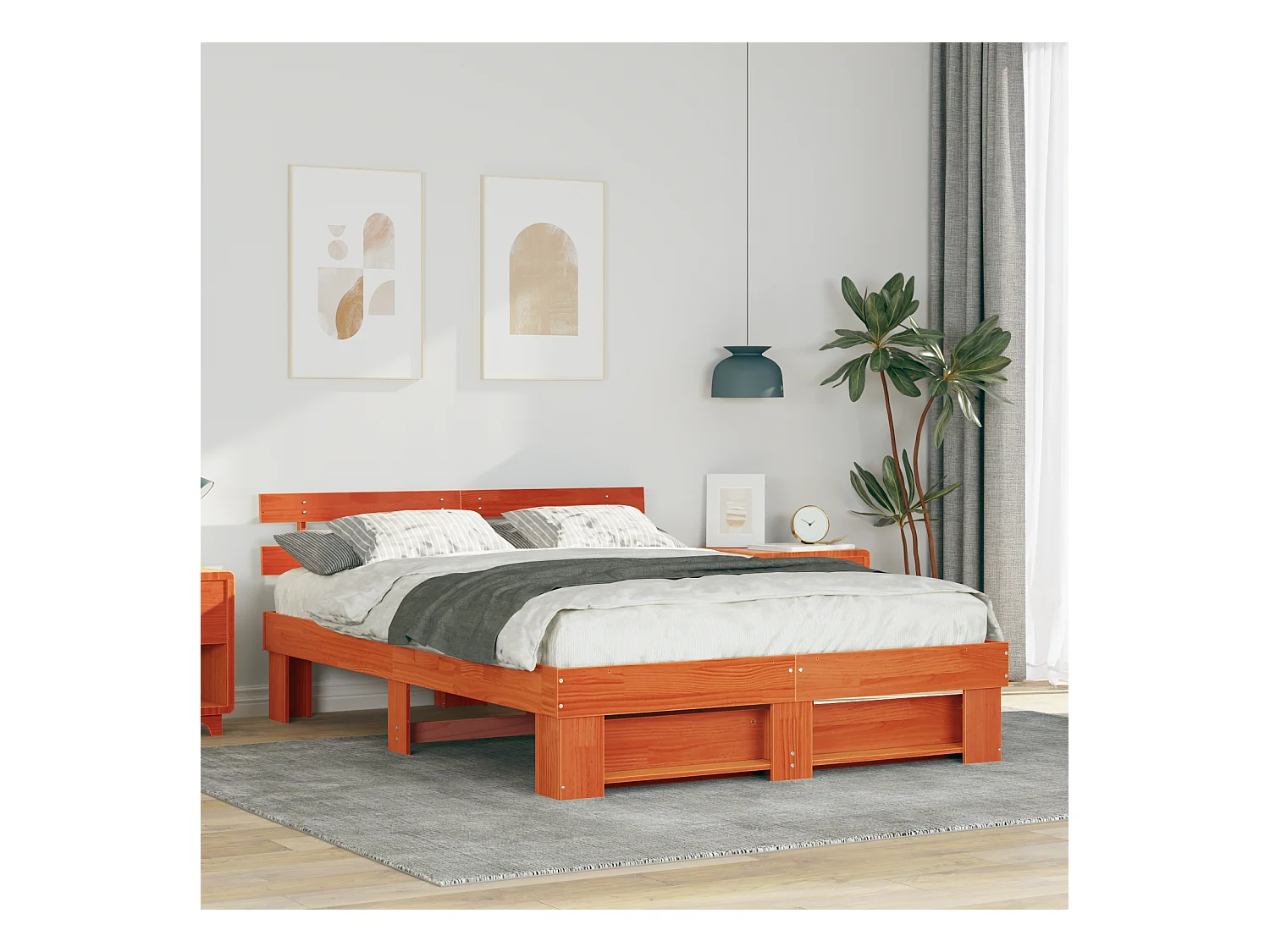 Lit double | Lit adulte | Cadre de lit Marron cire 160x200 cm Bois massif en pin