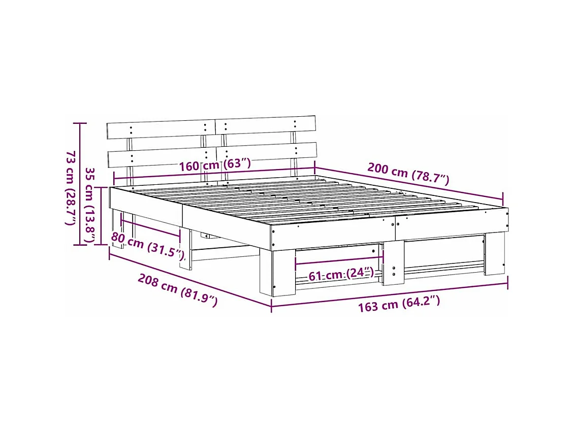 Lit double | Lit adulte | Cadre de lit Marron cire 160x200 cm Bois massif en pin