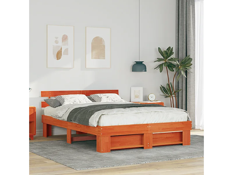 Lit double | Lit adulte | Cadre de lit Marron cire 160x200 cm Bois massif en pin