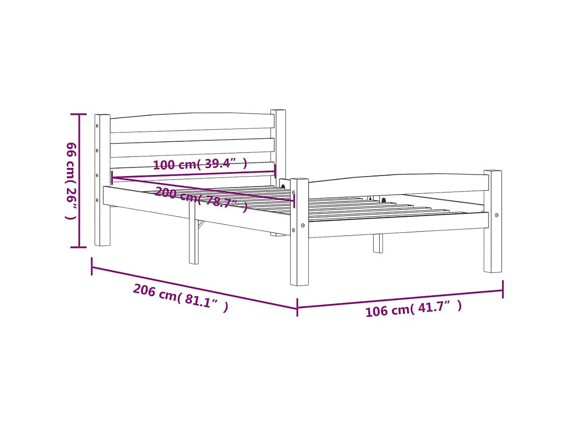 Lit simple | Lit adulte, enfant | Cadre de lit marron miel pin massif 100x200 cm