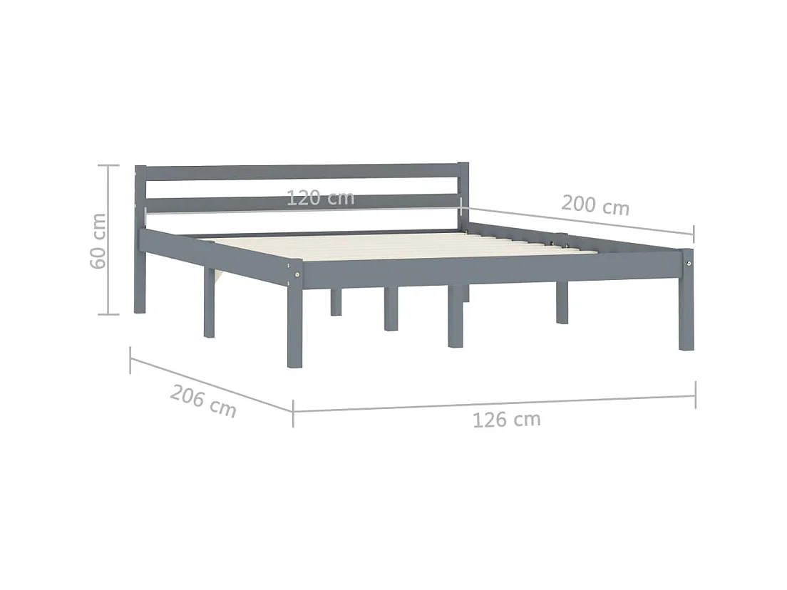 Lit simple | Lit adulte, enfant | Cadre de lit gris bois de pin massif 120x200 cm