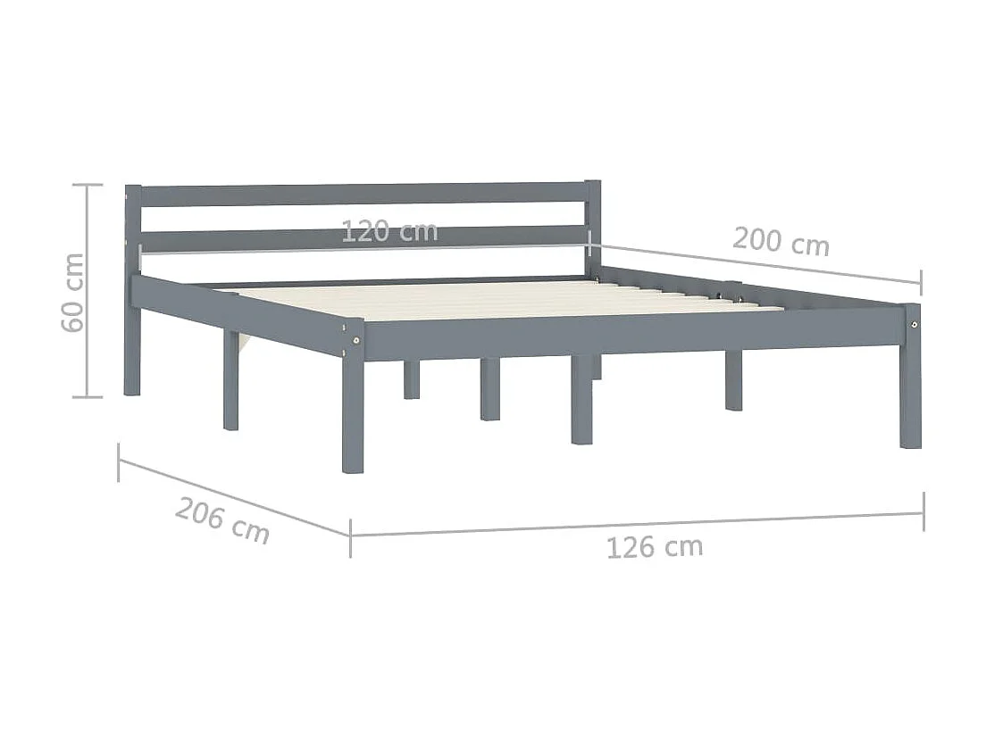Lit simple | Lit adulte, enfant | Cadre de lit gris bois de pin massif 120x200 cm
