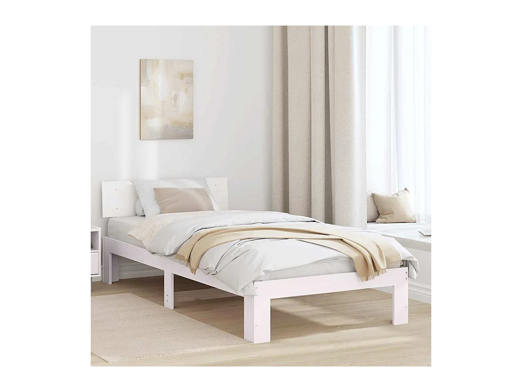 Lit simple | Lit adulte, enfant | Cadre de lit Blanc 75x190 cm Bois de pin massif