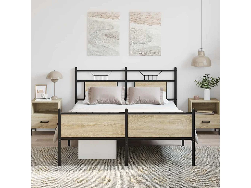 Lit double | Lit adulte | Cadre de lit chêne sonoma 137x190 cm