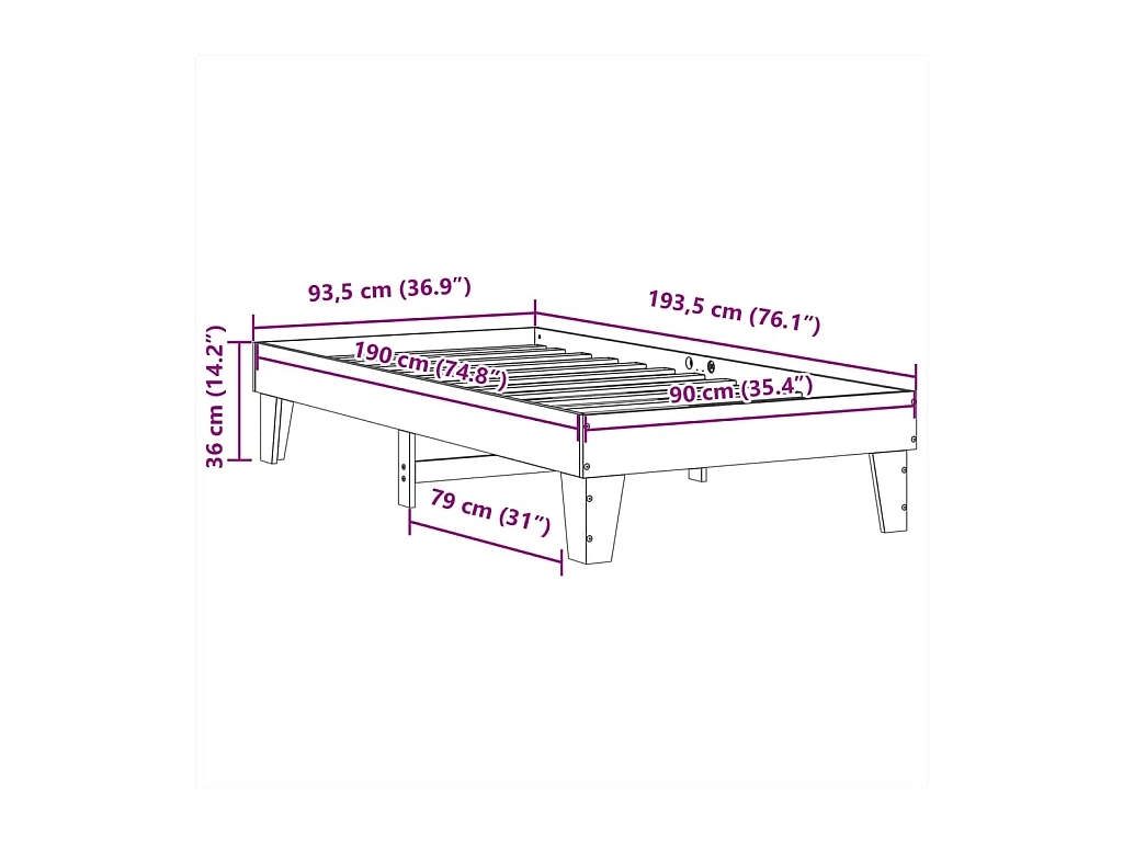 Lit simple | Lit adulte, enfant | Cadre de lit blanc 90x190 cm bois de pin massif
