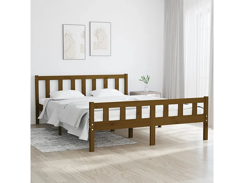 Lit double | Lit adulte | Cadre de lit marron miel bois massif 150x200 cm