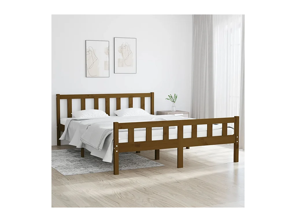 Lit double | Lit adulte | Cadre de lit marron miel bois massif 150x200 cm