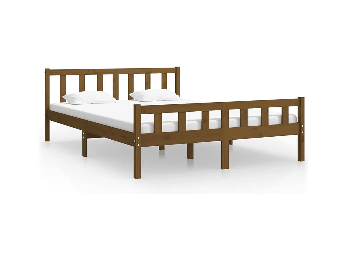 Lit double | Lit adulte | Cadre de lit marron miel bois massif 150x200 cm