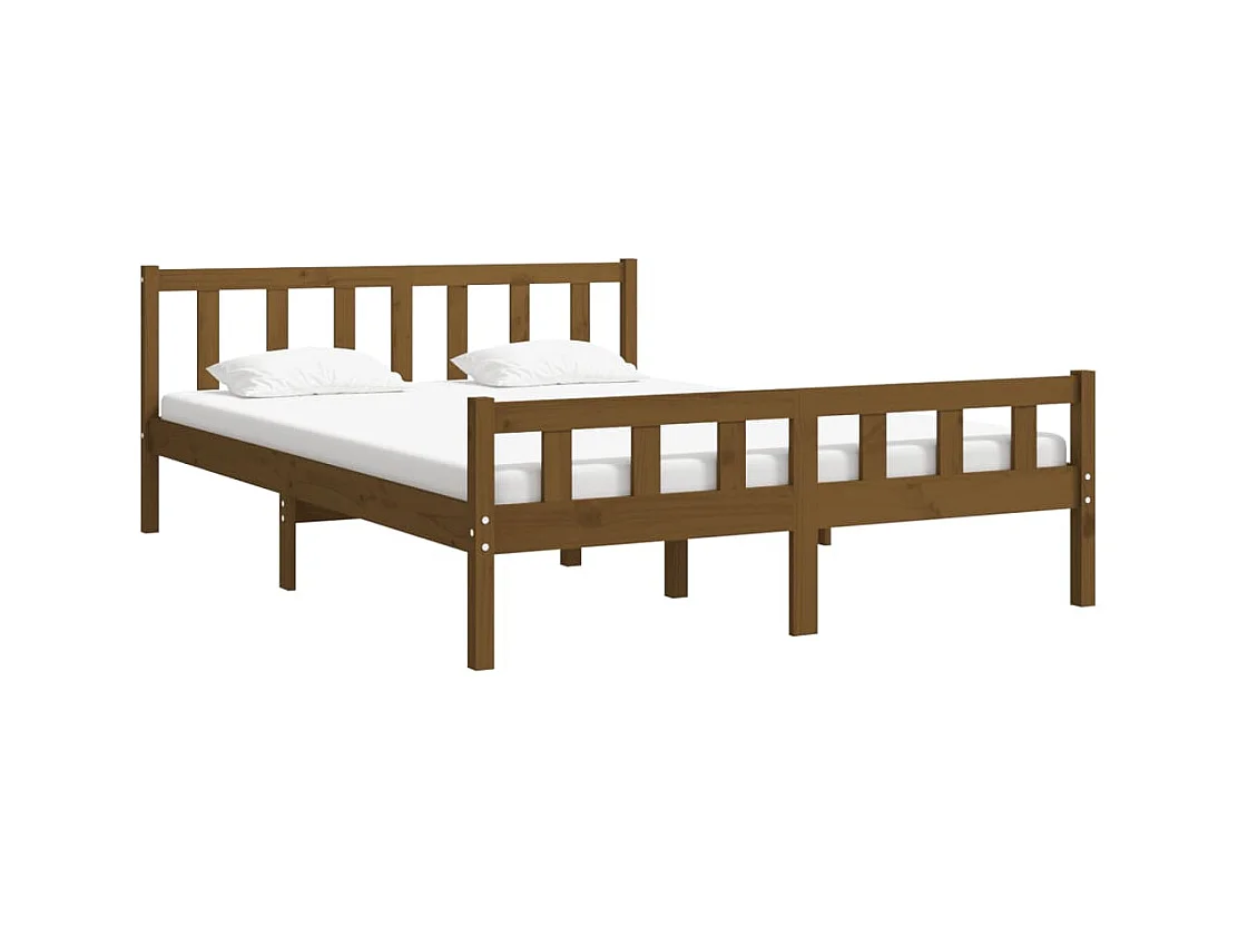 Lit double | Lit adulte | Cadre de lit marron miel bois massif 150x200 cm