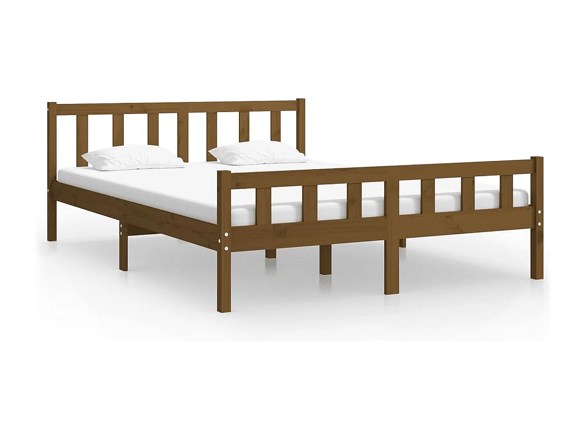 Lit double | Lit adulte | Cadre de lit marron miel bois massif 150x200 cm