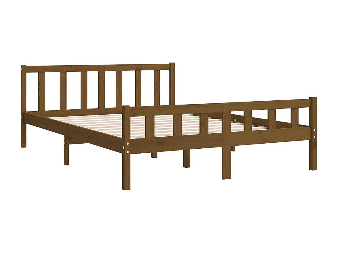 Lit double | Lit adulte | Cadre de lit marron miel bois massif 150x200 cm