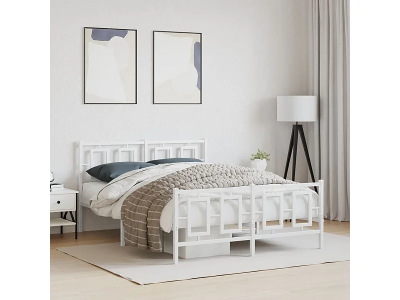 Lit double | Lit adulte | Cadre de lit métal et pied de lit blanc 140x200 cm