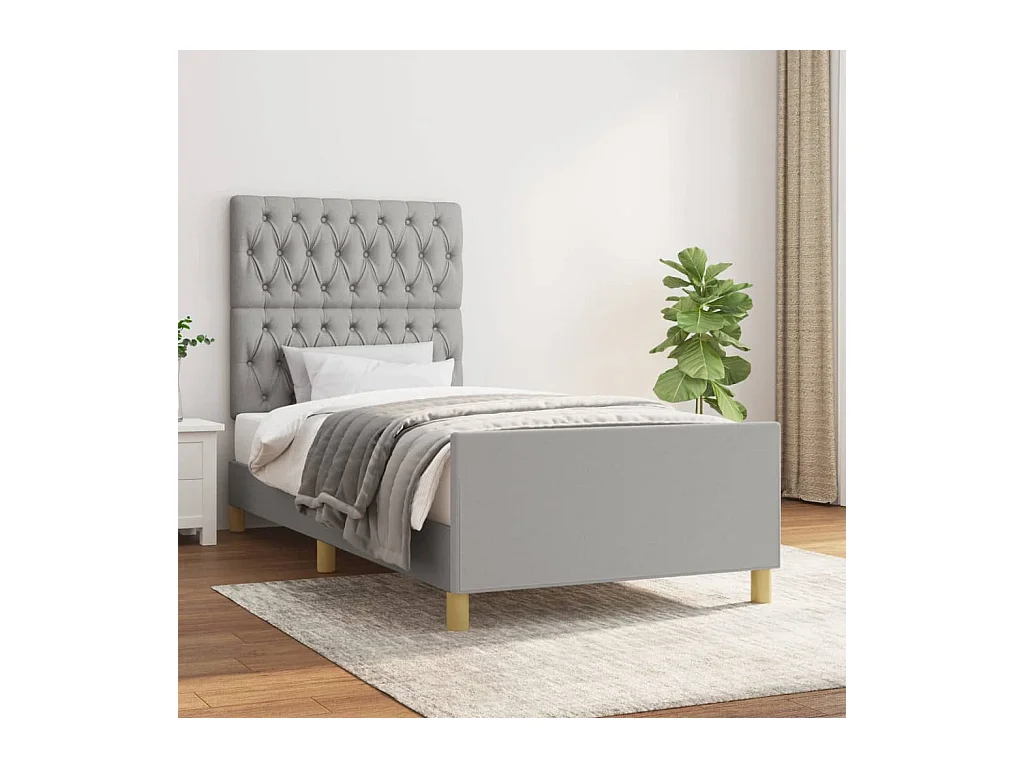 Lit simple | Lit adulte, enfant | Cadre de lit gris clair 90x200 cm tissu