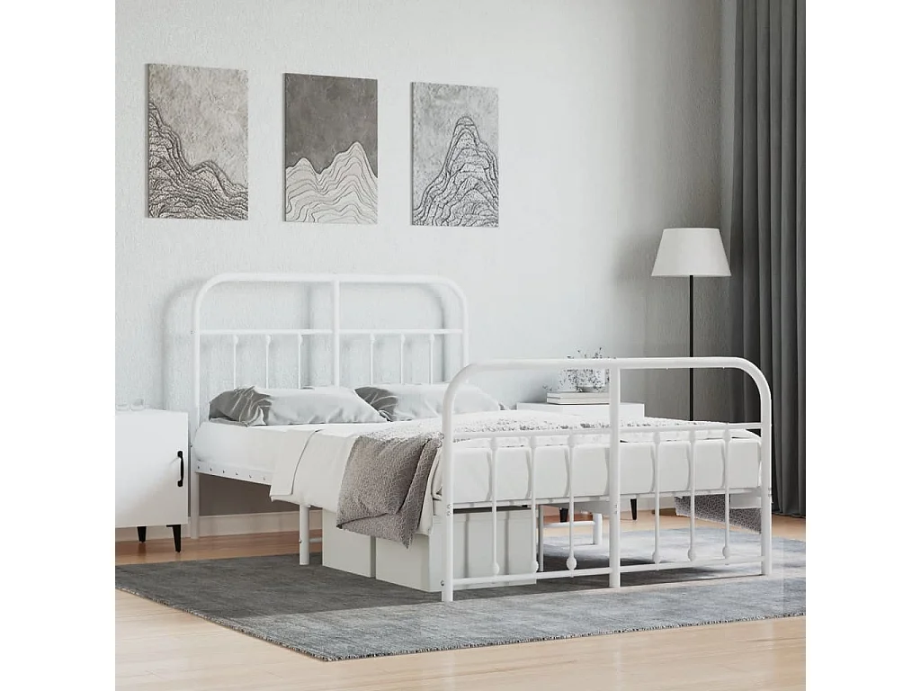 Lit simple | Lit adulte, enfant | Cadre de lit métal et pied de lit blanc 120x190 cm