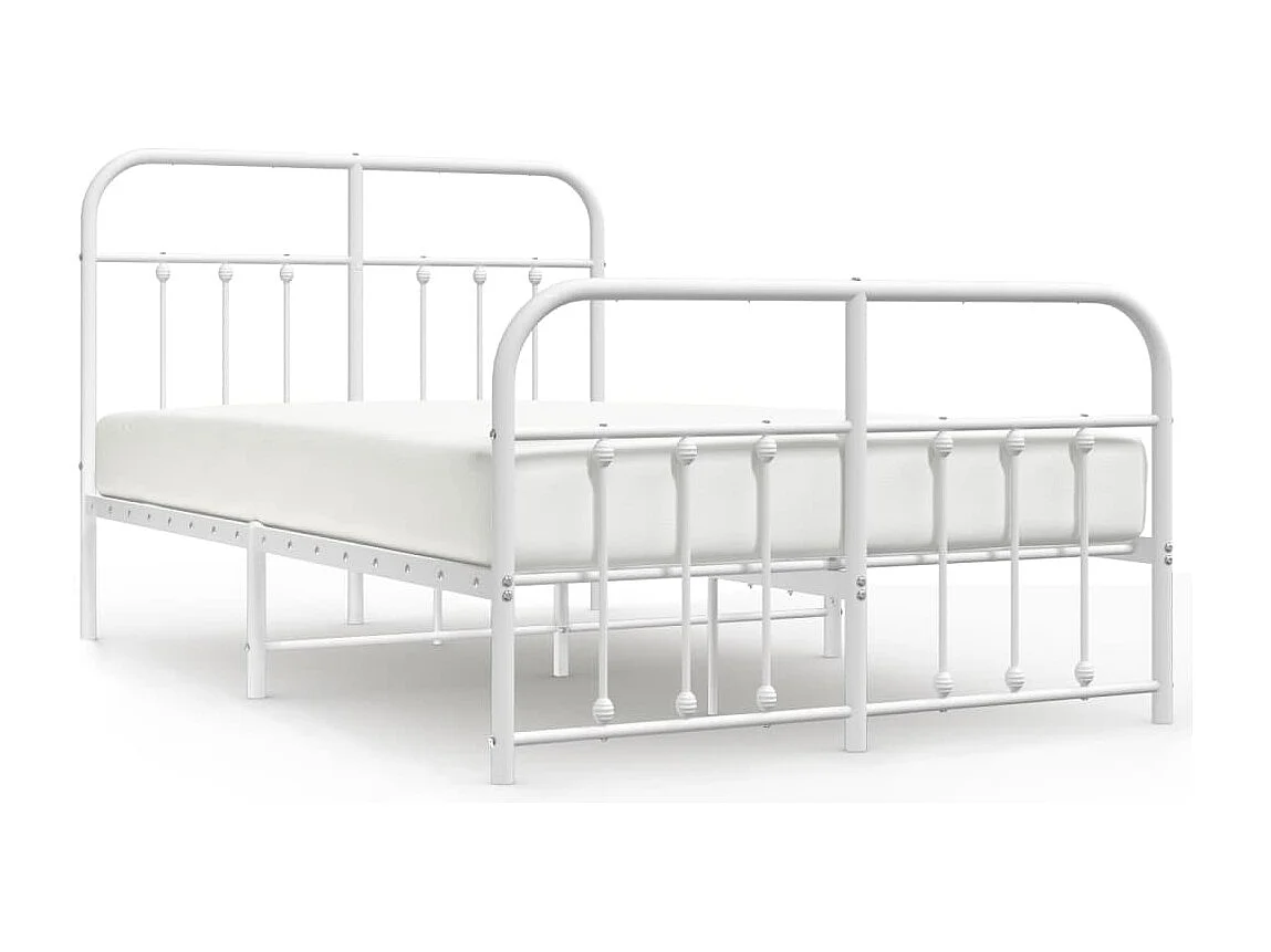 Lit simple | Lit adulte, enfant | Cadre de lit métal et pied de lit blanc 120x190 cm