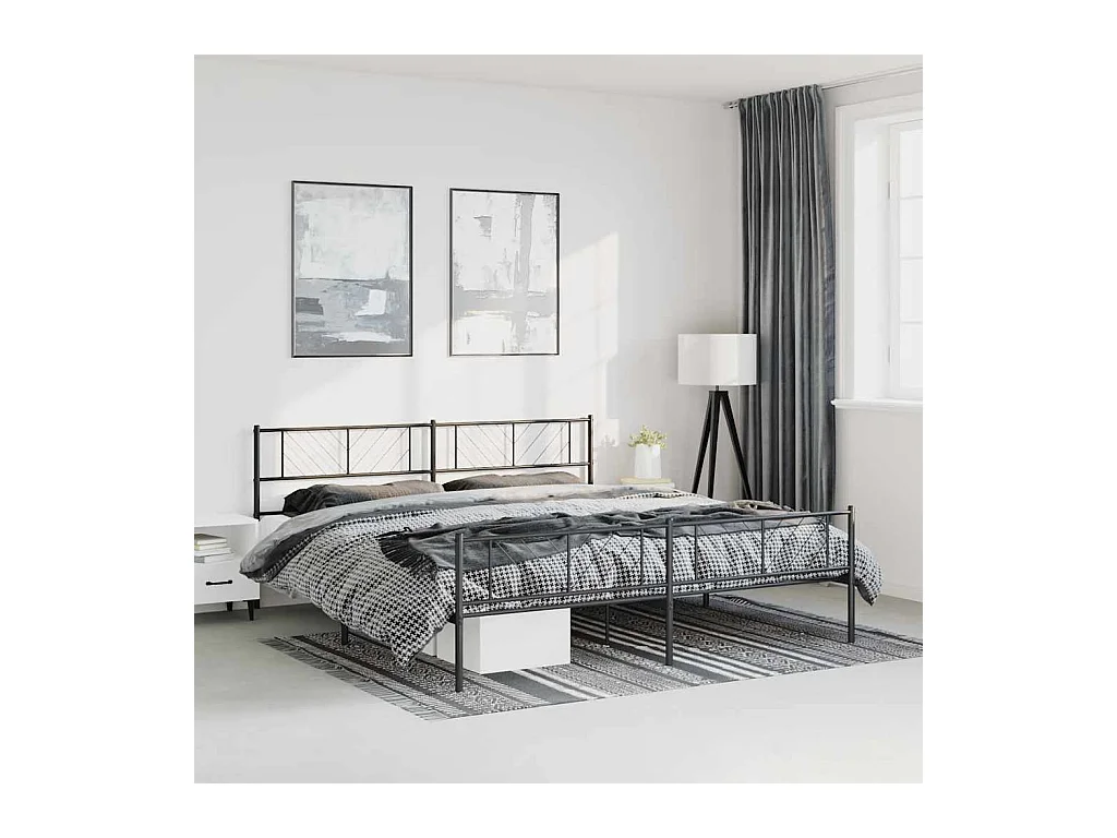 Lit double | Lit adulte | Cadre de lit métal avec pied de lit noir 193x203cm