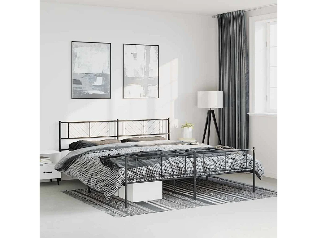 Lit double | Lit adulte | Cadre de lit métal avec pied de lit noir 193x203cm