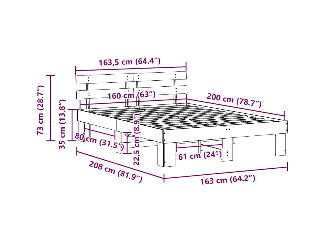Lit double | Lit adulte | Cadre de lit Blanc 160x200 cm Bois de pin massif