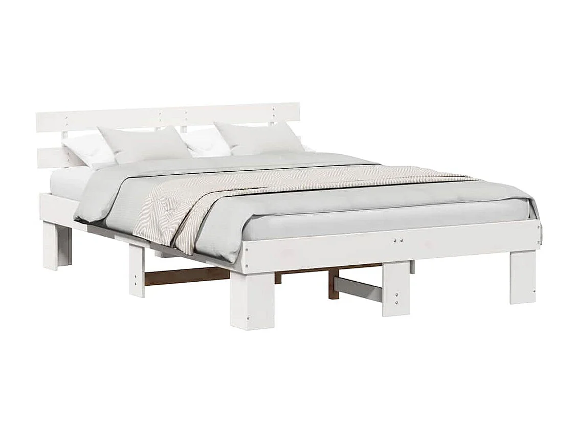Lit double | Lit adulte | Cadre de lit Blanc 160x200 cm Bois de pin massif