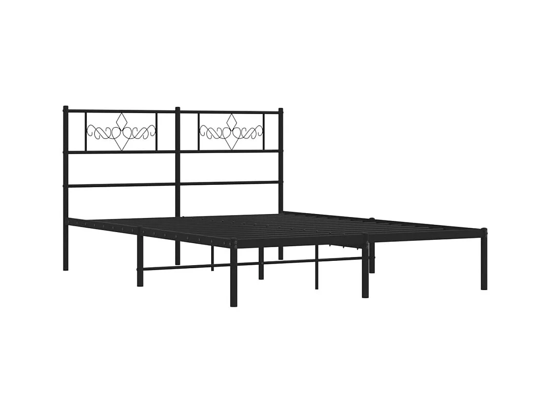 Lit double | Lit adulte | Cadre de lit métal avec tête de lit noir 140x190cm