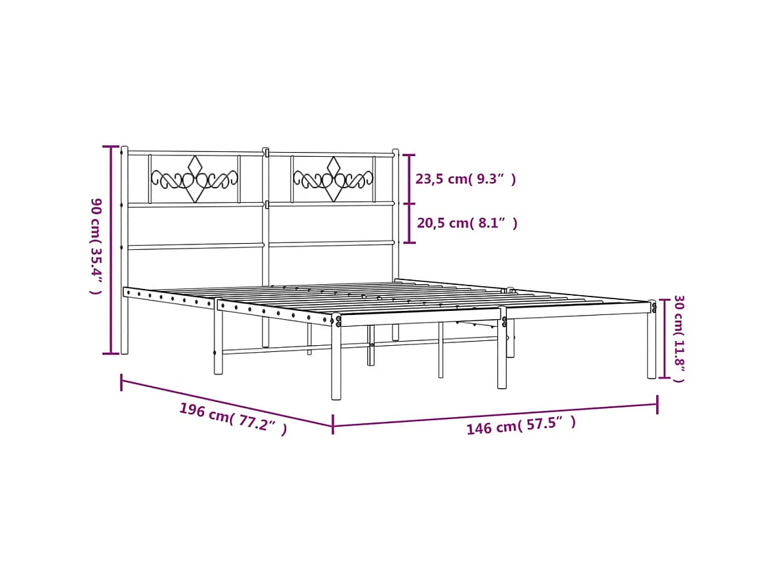 Lit double | Lit adulte | Cadre de lit métal avec tête de lit noir 140x190cm