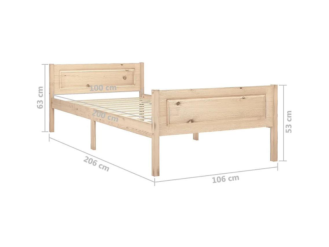 Lit simple | Lit adulte, enfant | Cadre de lit bois massif de pin 100x200 cm