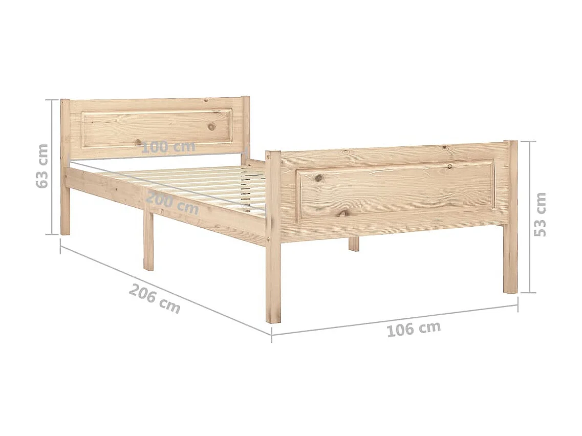 Lit simple | Lit adulte, enfant | Cadre de lit bois massif de pin 100x200 cm