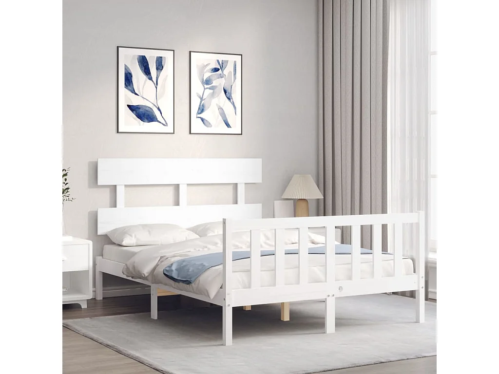 Lit simple | Lit adulte, enfant | Cadre de lit blanc 120x200 cm bois de pin massif