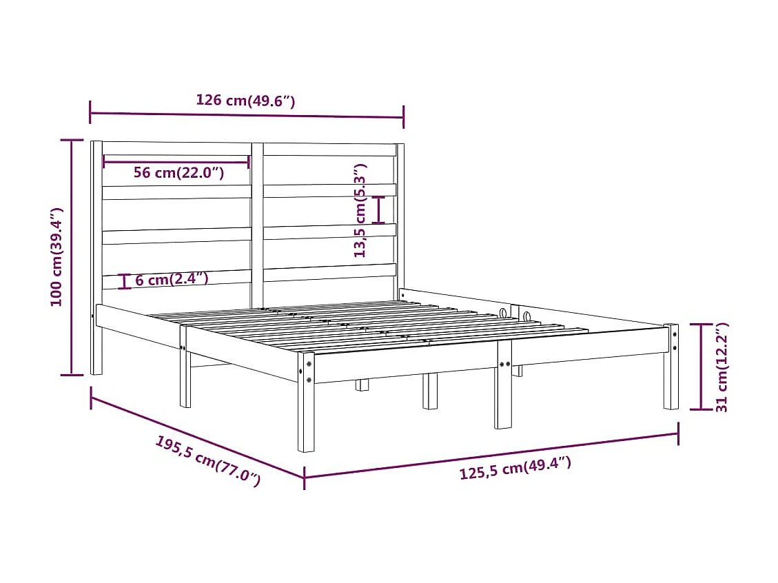 Lit simple | Lit adulte, enfant | Cadre de lit blanc 120x190 cm bois massif