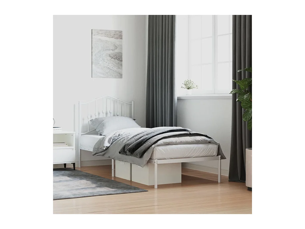 Lit simple | Lit adulte, enfant | Cadre de lit métal avec tête de lit blanc 90x190cm