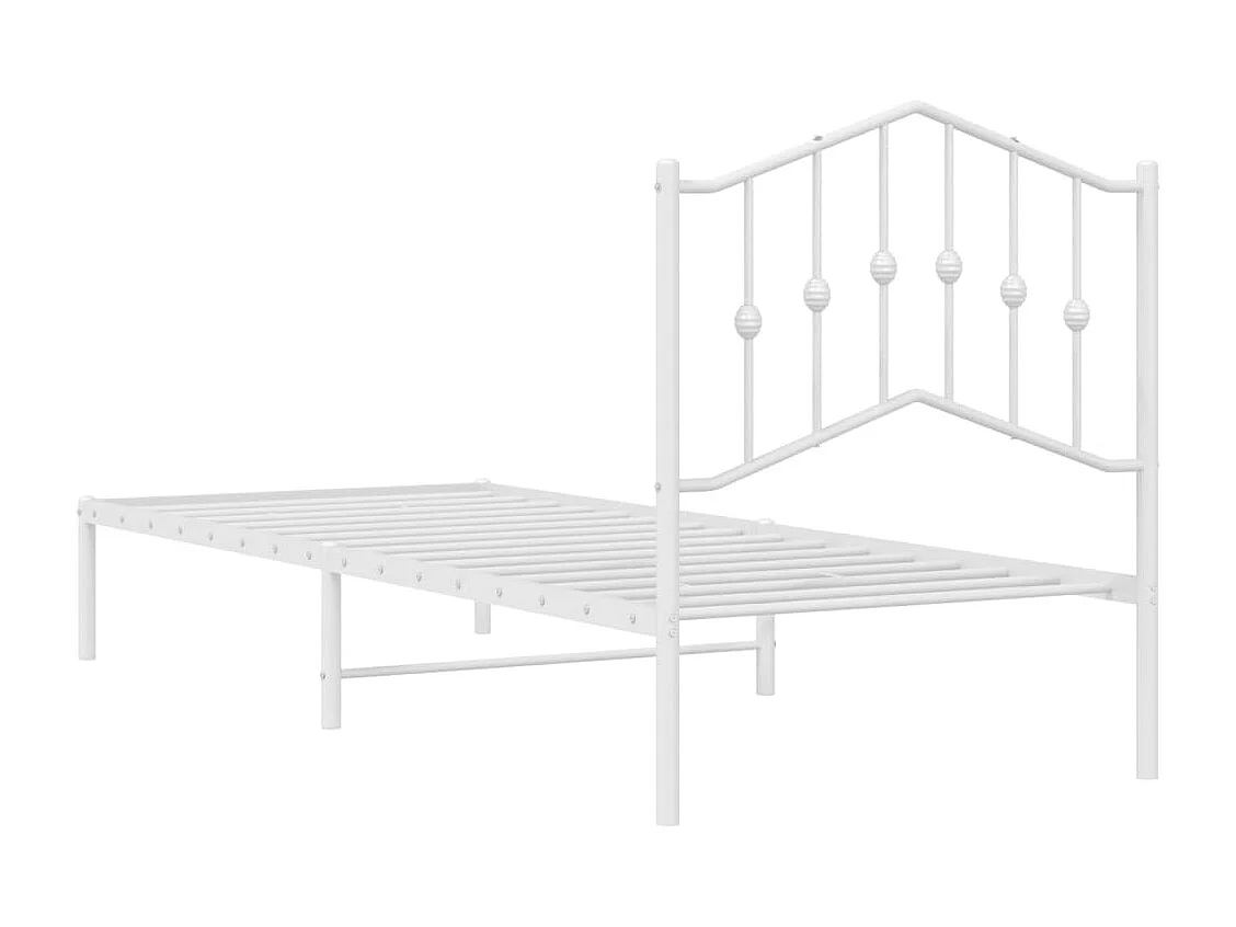 Lit simple | Lit adulte, enfant | Cadre de lit métal avec tête de lit blanc 90x190cm