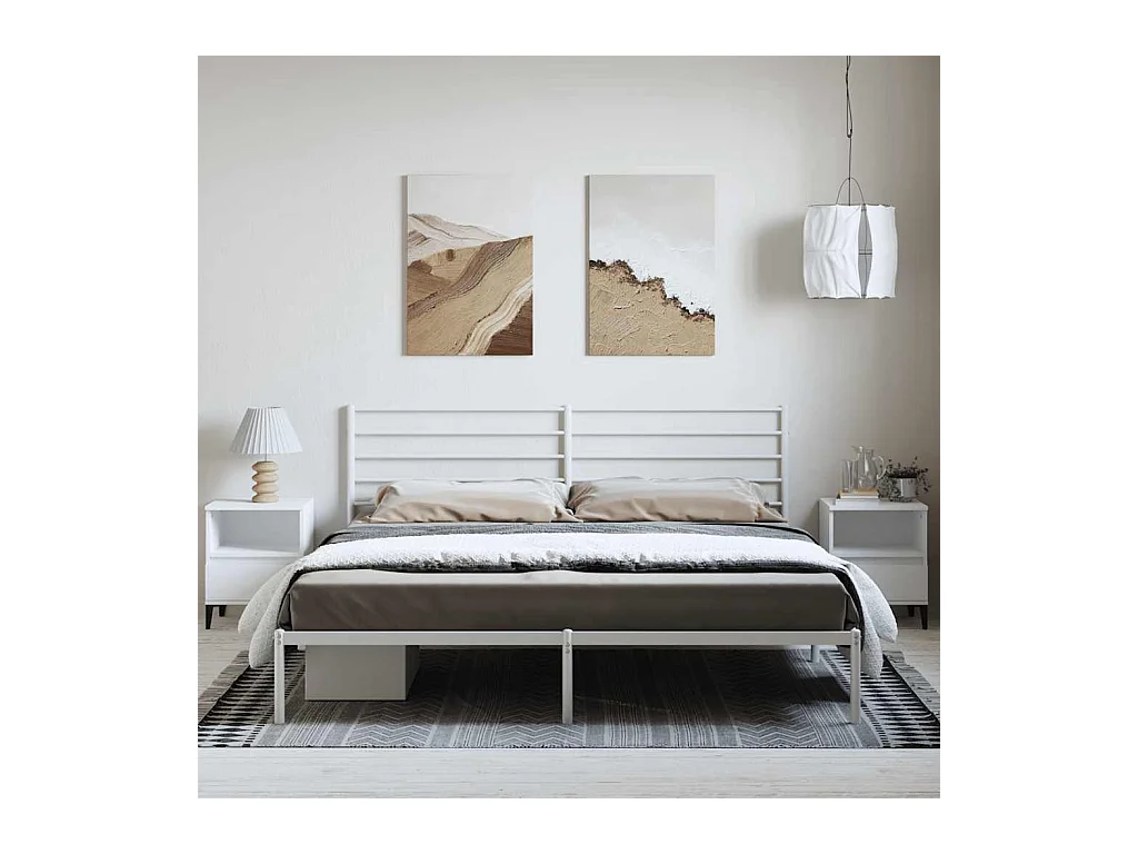 Lit double | Lit adulte | Cadre de lit métal et tête de lit blanc 183x213 cm