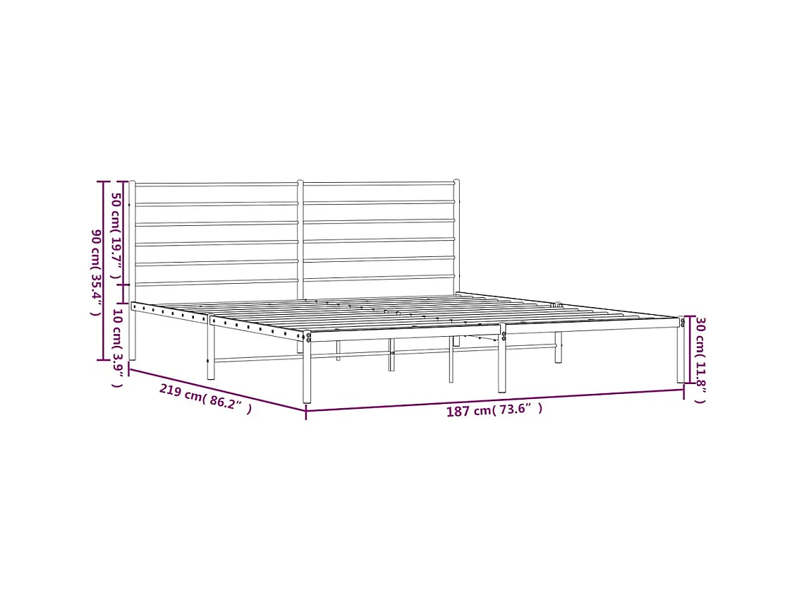 Lit double | Lit adulte | Cadre de lit métal et tête de lit blanc 183x213 cm
