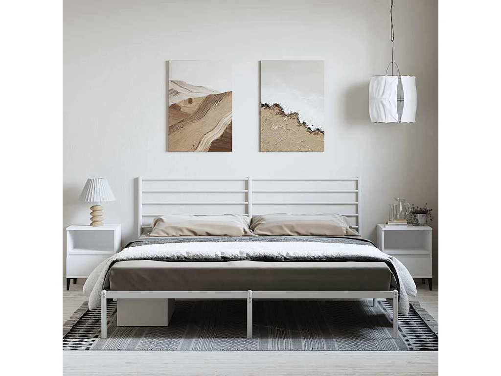 Lit double | Lit adulte | Cadre de lit métal et tête de lit blanc 183x213 cm