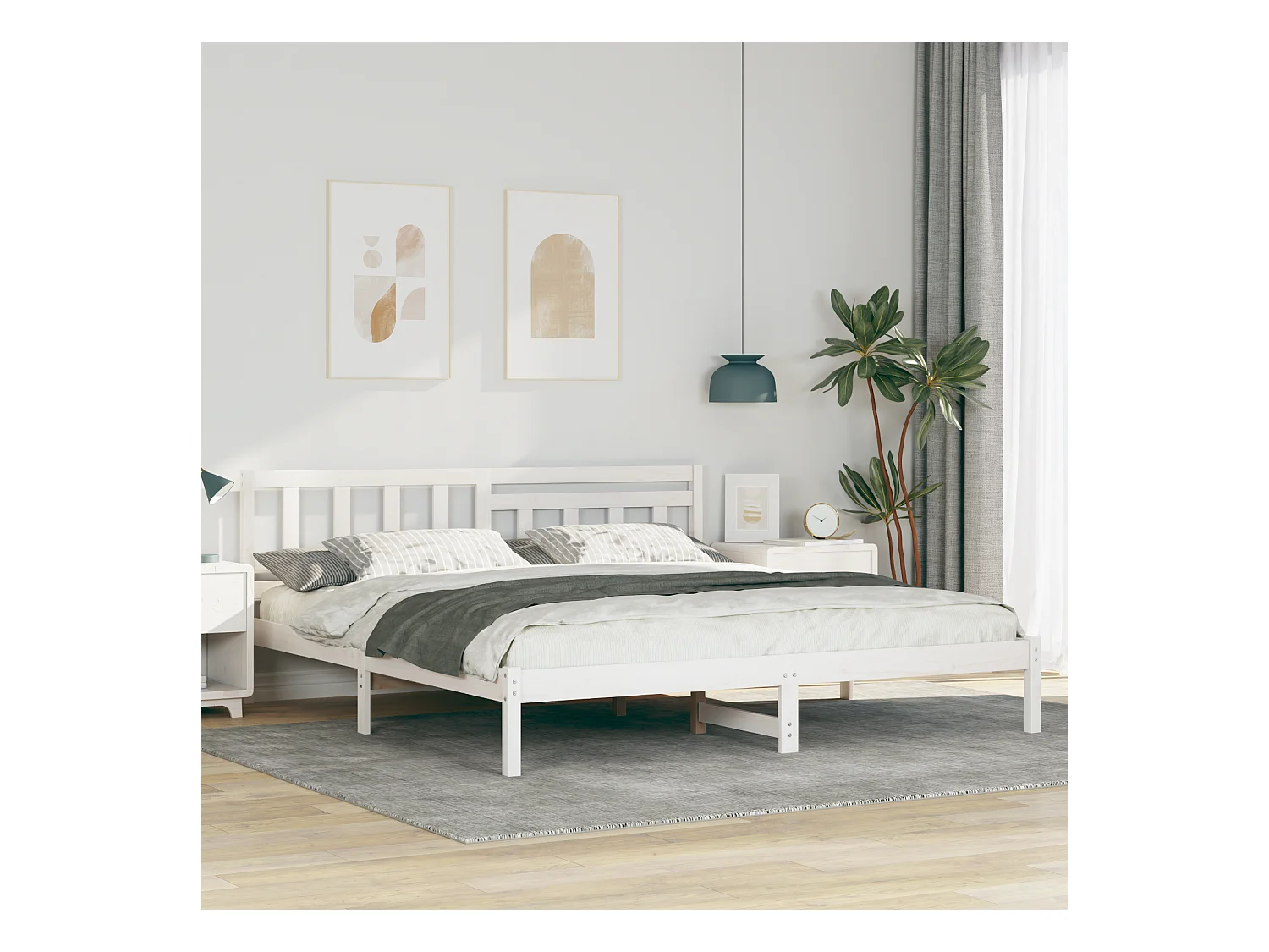 Lit double | Lit adulte | Cadre de lit Blanc 200x200 cm Bois massif en pin