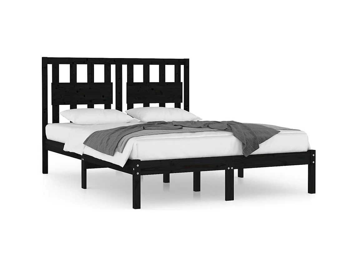 Lit double | Lit adulte | Cadre de lit noir bois massif 200x200 cm