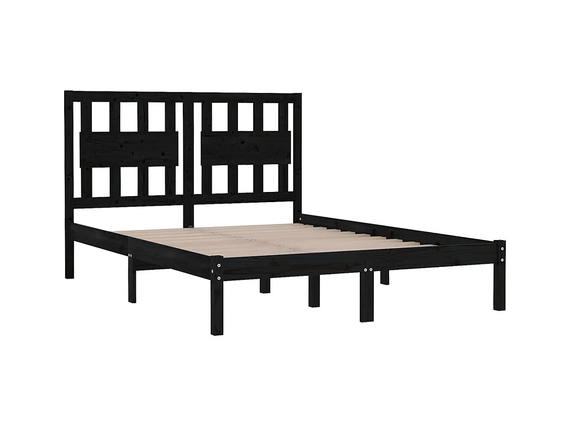 Lit double | Lit adulte | Cadre de lit noir bois massif 200x200 cm