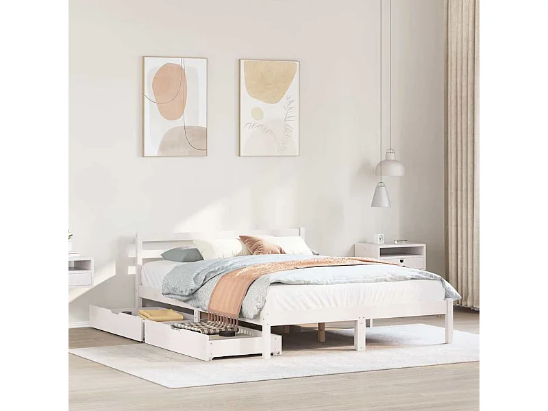 Lit simple | Lit adulte, enfant | Cadre de lit blanc 120x190 cm bois de pin massif