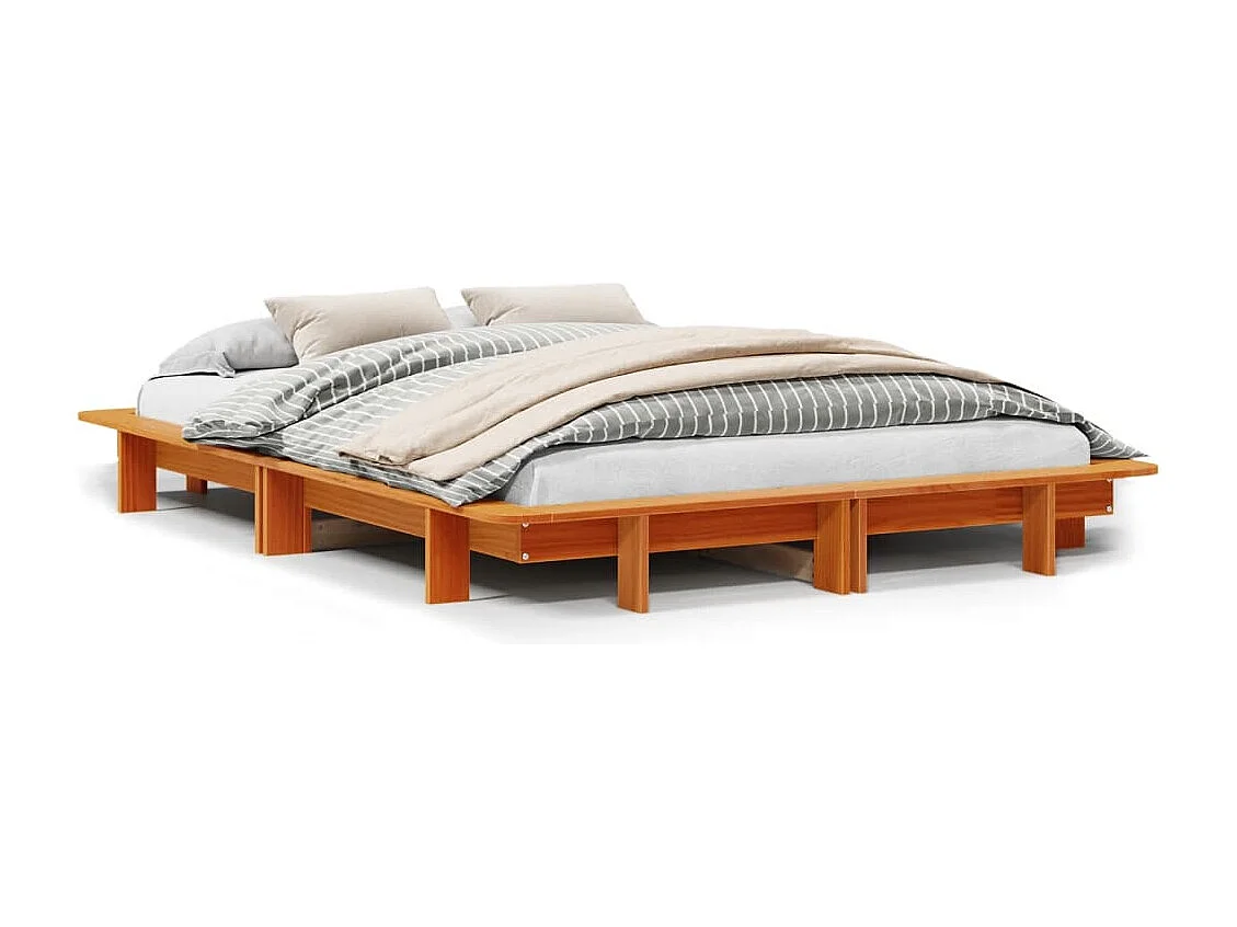Lit double | Lit adulte | Cadre de lit cire marron 135x190cm bois pin massif