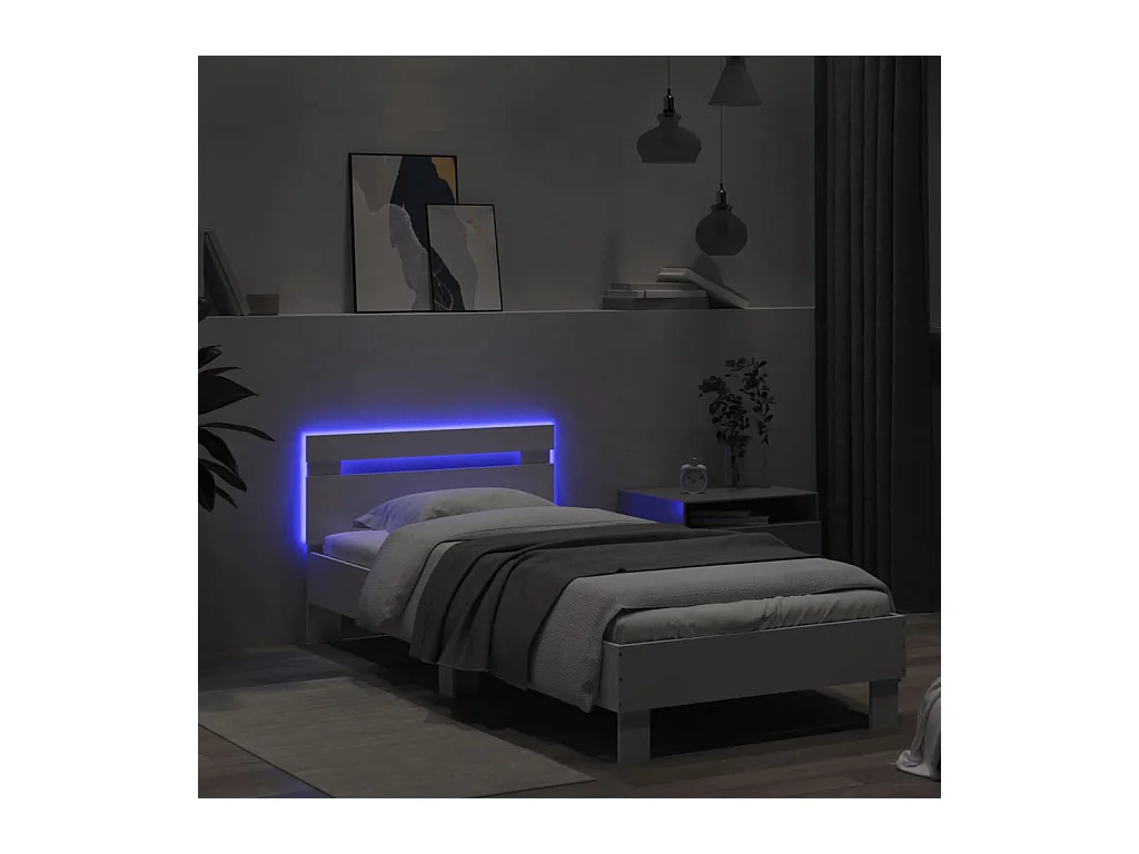 Lit simple | Lit adulte, enfant | Cadre de lit avec lumières LED blanc 90x190 cm