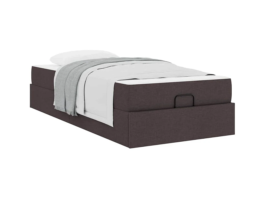 Lit simple | Lit adulte, enfant | Cadre de lit avec matelas Marron foncé 90x200 cm tissu
