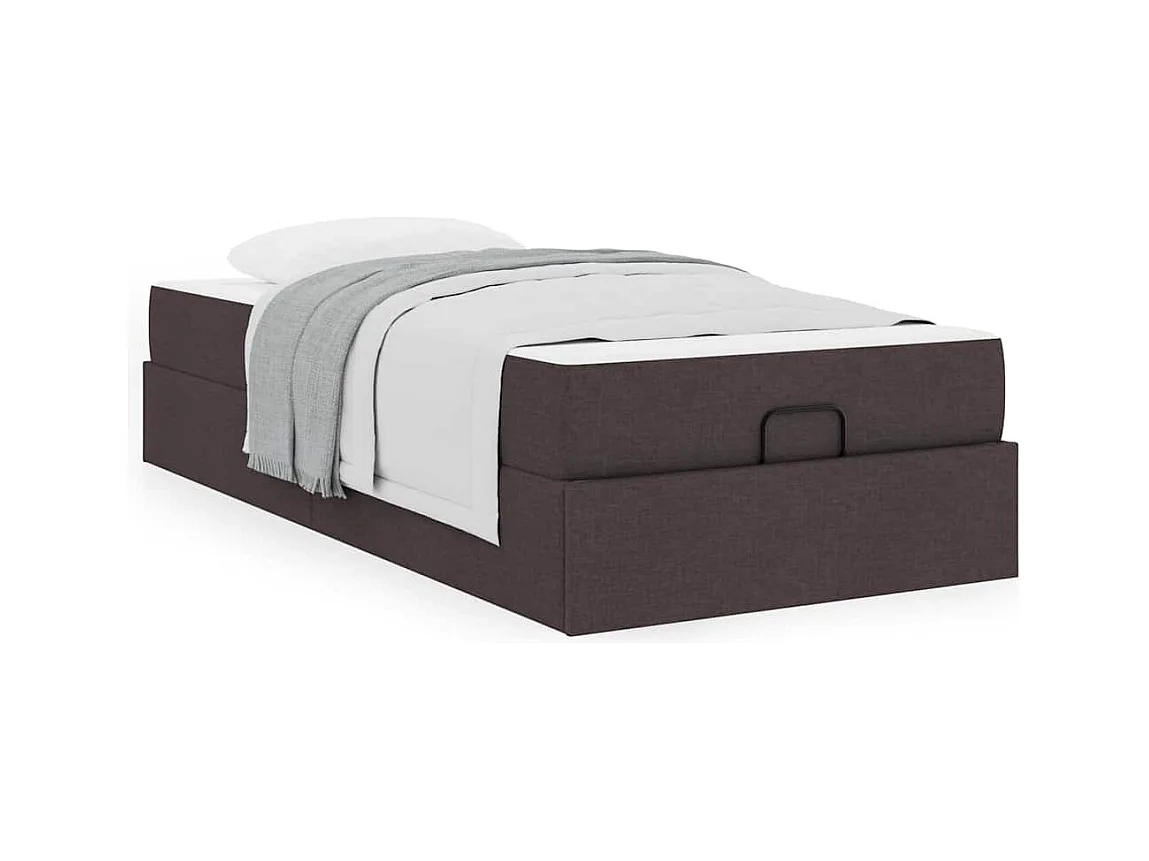 Lit simple | Lit adulte, enfant | Cadre de lit avec matelas Marron foncé 90x200 cm tissu