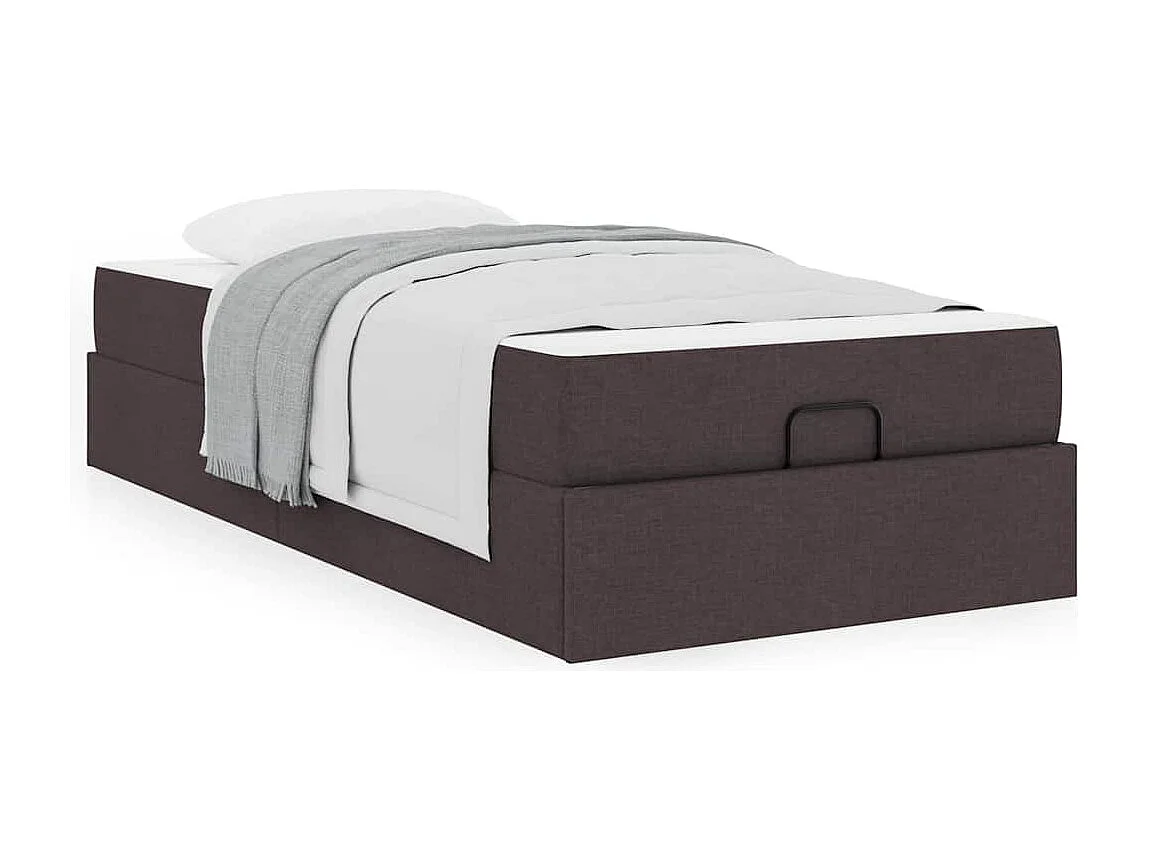Lit simple | Lit adulte, enfant | Cadre de lit avec matelas Marron foncé 90x200 cm tissu