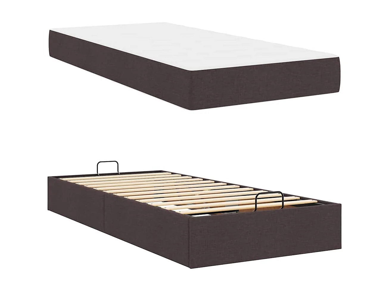 Lit simple | Lit adulte, enfant | Cadre de lit avec matelas Marron foncé 90x200 cm tissu