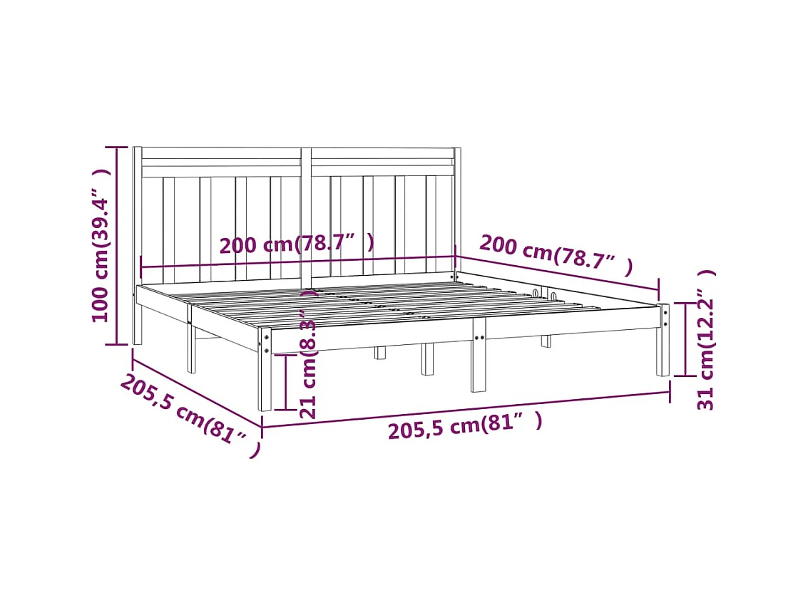 Lit double | Lit adulte | Cadre de lit blanc 200x200 cm bois massif