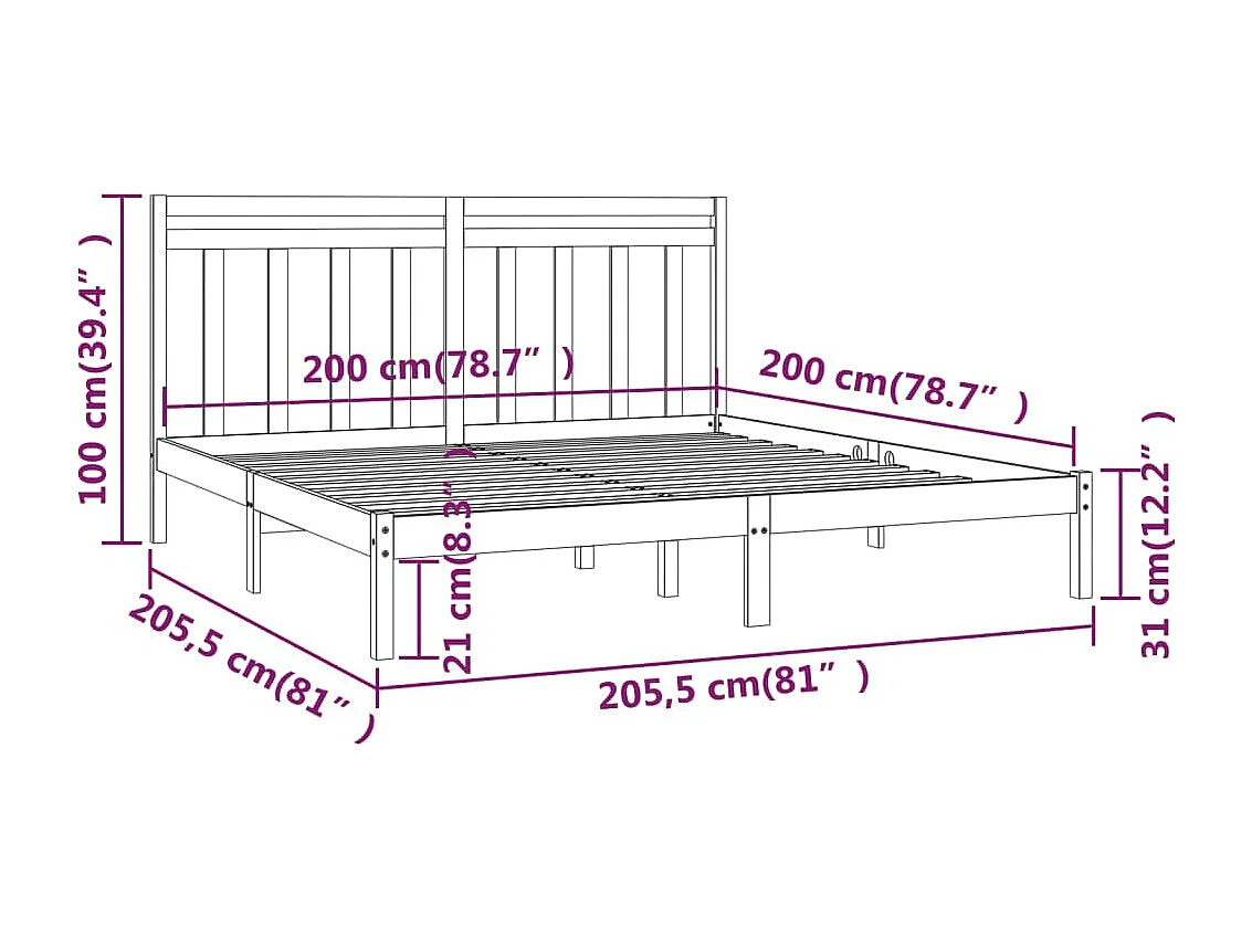 Lit double | Lit adulte | Cadre de lit blanc 200x200 cm bois massif