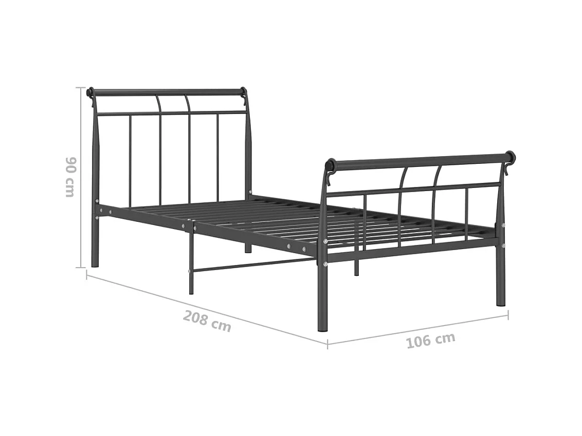 Lit simple | Lit adulte, enfant | Cadre de lit noir métal 100x200 cm