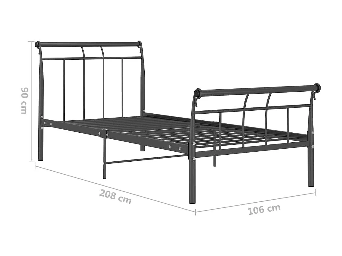 Lit simple | Lit adulte, enfant | Cadre de lit noir métal 100x200 cm