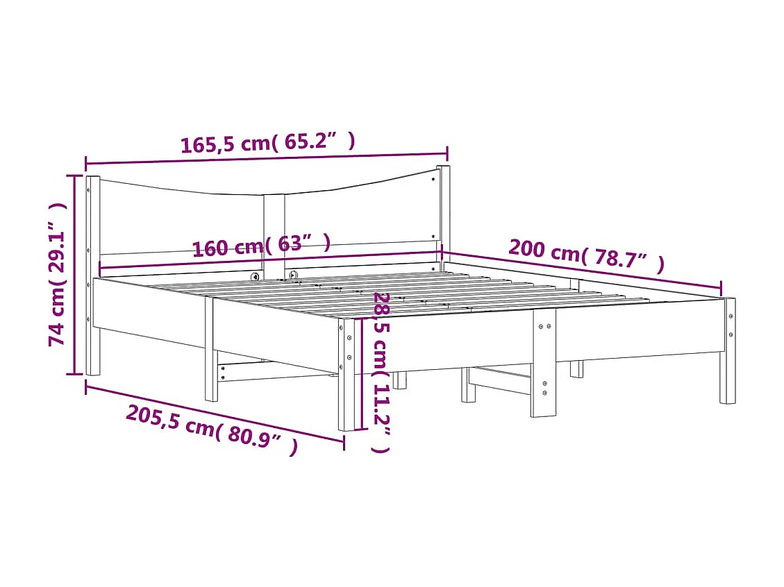 Lit double | Lit adulte | Cadre de lit blanc 160x200 cm bois de pin massif